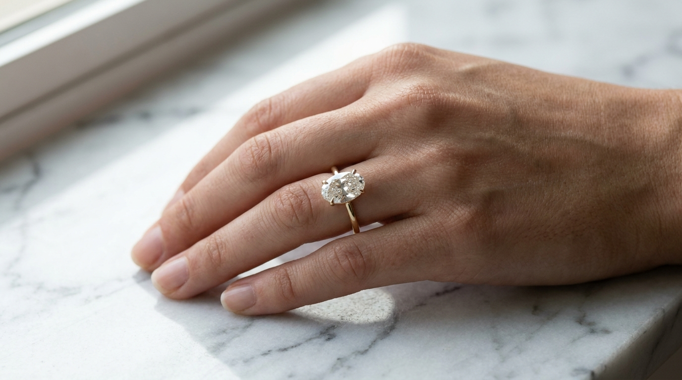 East-west set oval diamond ring